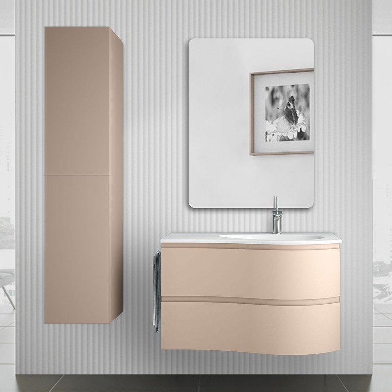 Mobile bagno sospeso 90 cm Melody cappuccino con vasca a destra