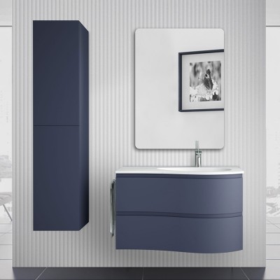 Mobile bagno sospeso 90 Melody blu navy con vasca decentrata e specchio