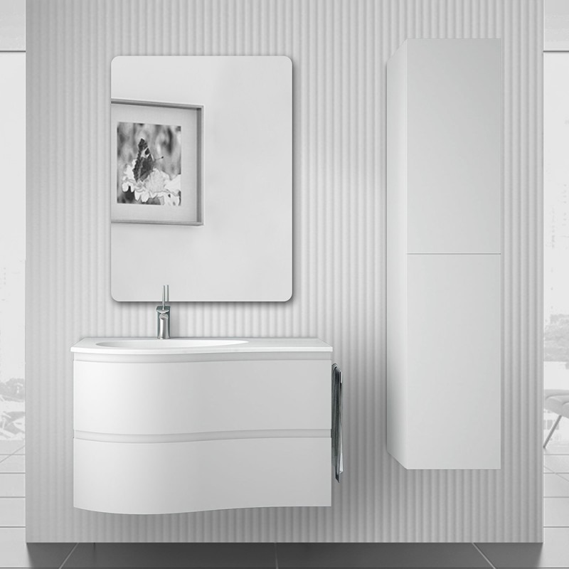 Mobile bagno sospeso 90 cm Melody bianco opaco con vasca a sinistra