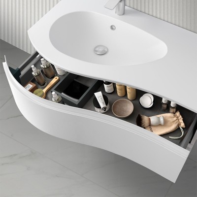 Mobiletto bagno sospeso 90  Melody bianco opaco con vasca decentrata