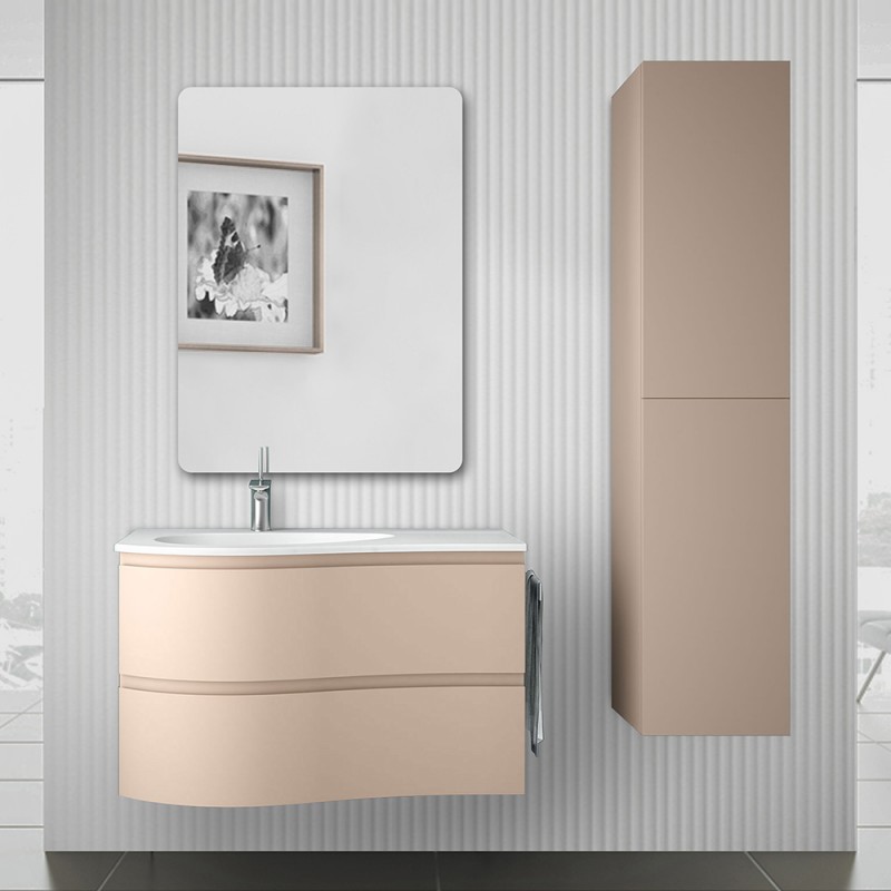 Mobile bagno sospeso 90 cm Melody cappuccino con vasca a sinistra