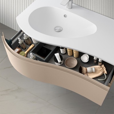 Mobiletto bagno sospeso 90 Melody cappuccino completo di vasca e specchio