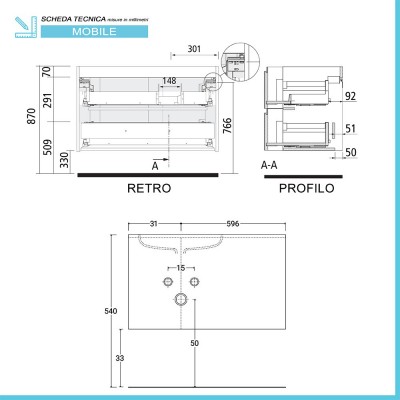 Scheda tecnica lavabo con vasca decentrata del mobile bagno Melody