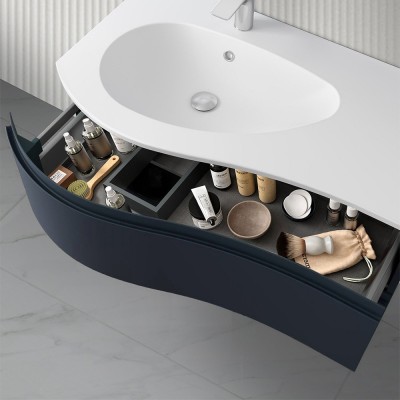 Mobiletto bagno sospeso 90 Melody blu navy con vasca e specchio