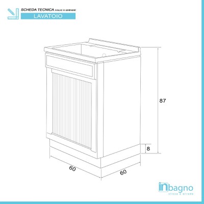 Scheda tecnica mobile lavatoio 60x60 bianco con serranda vasca e asse strofinatoio