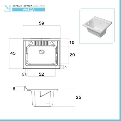 Scheda tecnica vasca in resina del mobile lavatoio 60x45 salvaspazio