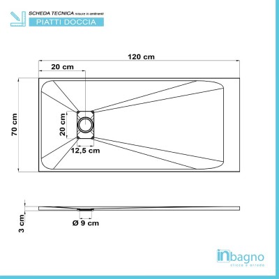 Scheda tecnica piatto doccia 70x120 su misura serie Agorà in resina bianco pietra