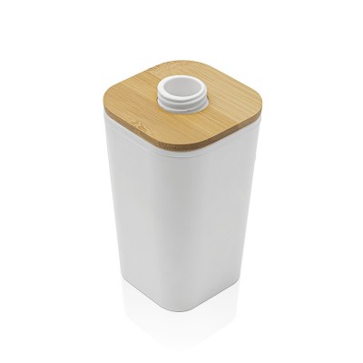 Dispenser sapone liquido in plastica bianco e legno di bamboo