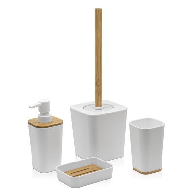 Set completo accessori bagno da appoggio con dettagli in bambù