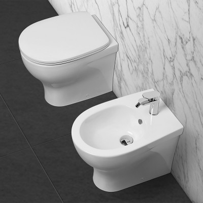 Set sanitari bagno filo muro Azzurra serie Pratica con copriwc incluso