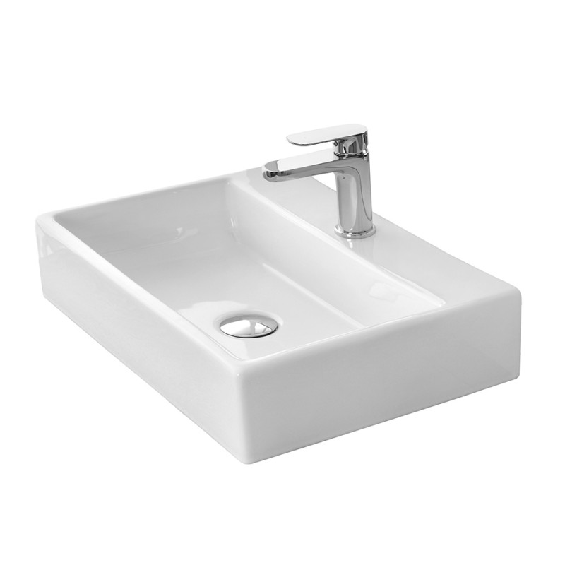 Lavabo bagno da appoggio in resina bianca, lavandino sospeso rettangolare  colore bianco misure 62,5x32,5xh.13 cm.