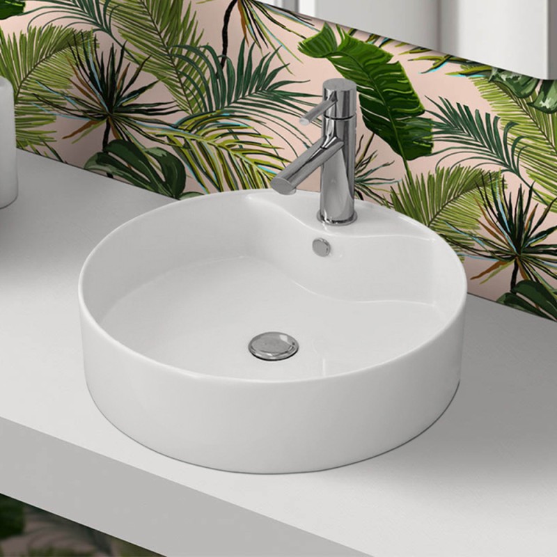 Lavabo da appoggio tondo D. 46 cm in ceramica bianco lucida