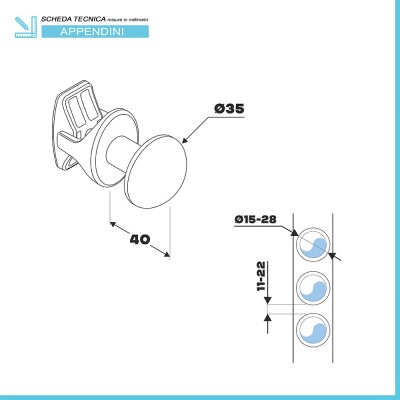 Scheda tecnica set appendini smart in ABS bianco per scaldasalviette e termoarredo