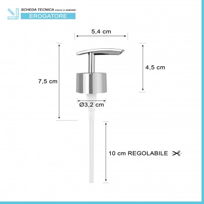 Scheda tecnica ricambio pompa dispenser sapone in finitura cromo con design curvo