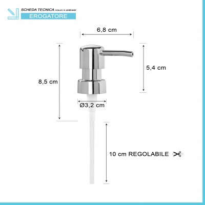 Scheda tecnica ricambio pompa dispenser sapone in finitura cromo con design tondo