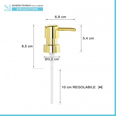 Scheda tecnica ricambio pompa dispenser sapone in finitura oro con design tondo