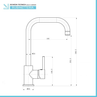 Scheda tecnica miscelatore lavello cucina con canna alta orientabile in ottone cromato