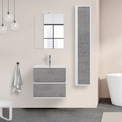 Arredo bagno sospeso 60 cm Duble in grigio industrial completo di lavabo e specchio filo lucido 60x80 cm