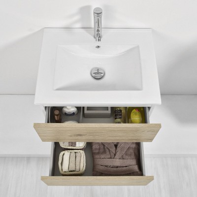 Arredo bagno sospeso Duble 60 cm rovere africa con lavabo e specchio inclusi