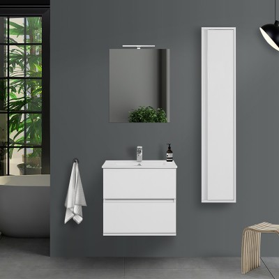 Mobiletto bagno salvaspazio Duble da 60 cm in legno melaminico con spessore 18mm bianco lucido