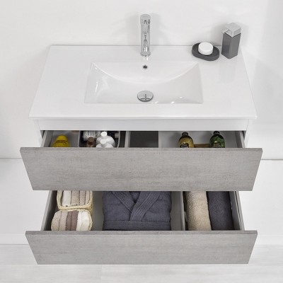 Arredo bagno sospeso Duble da 90 cm grigio industrial completo di lavandino e specchiera