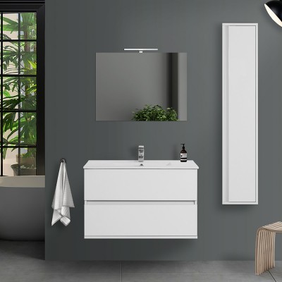 Mobile salvaspazio bagno Duble 90 cm bianco lucido