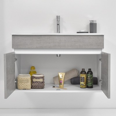 Arredo bagno sospeso Duble da 90 cm in grigio industrial con lavabo e specchio inclusi