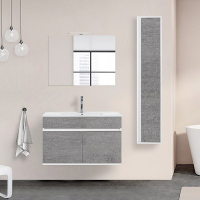 Composizione bagno sospesa Duble da 90 cm grigio industrial completa di lavandino e specchiera reversibile