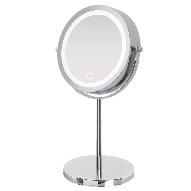 Specchio per trucco con luce LED ON/OFF touch in acciaio cromo D 17 cm