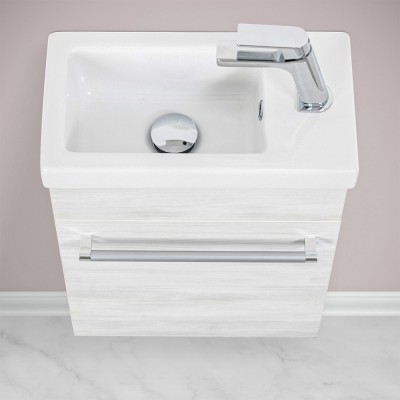 Mobile bagno sospeso 40 cm rovere bianco completo di specchio e lavandino in ceramica