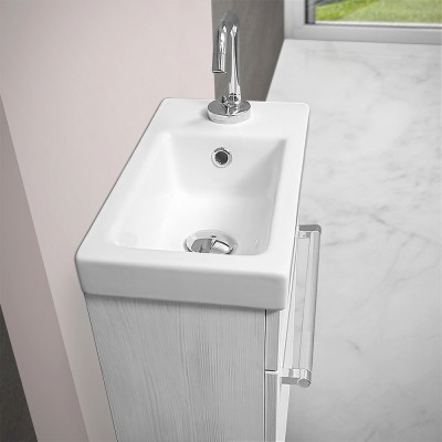 Lavabo con mobile sospeso da 40 cm in rovere bianco completo di specchiera a parete