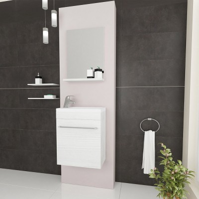 Mobile da bagno salvaspazio 40 cm rovere bianco con lavabo e specchio inclusi