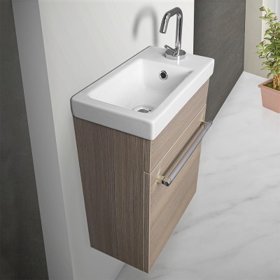 Lavabo con mobile sospeso da 40 cm rovere fumo completo di specchiera