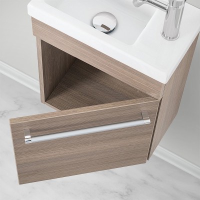 Mobile da bagno sospeso 40 cm rovere fumo completo di specchiera e lavabo