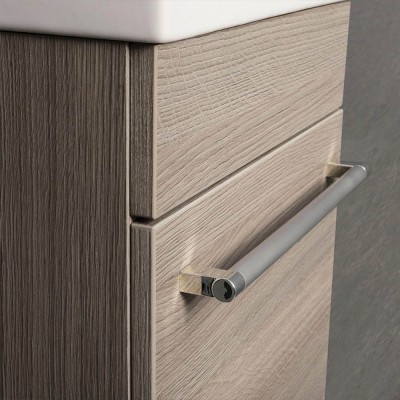 Mobiletto bagno sospeso da 40 cm rovere fumo con maniglia in abs cromo