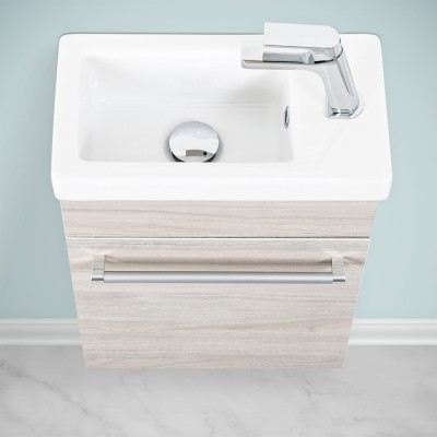 Lavabo con mobile sospeso 40 cm rovere grigio con specchio incluso