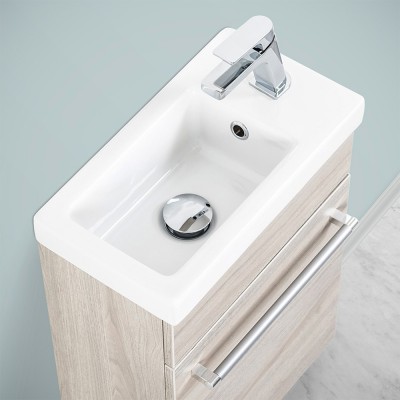 Mobile da bagno sospeso 40 cm rovere grigio con lavandino e specchiera inclusi