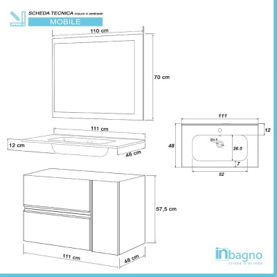 Scheda tecnica mobile sospeso bagno effetto pietra beige da 110 cm