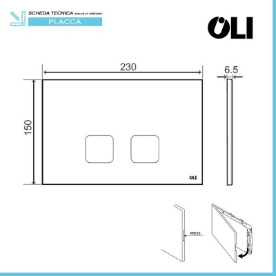 Scheda tecnica placca di comando wc Oli Plain con doppio pulsante di scarico