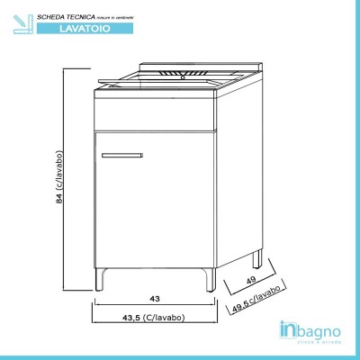 Scheda tecnica mobile lavanderia con lavabo 45x50 cm 1 anta grigio