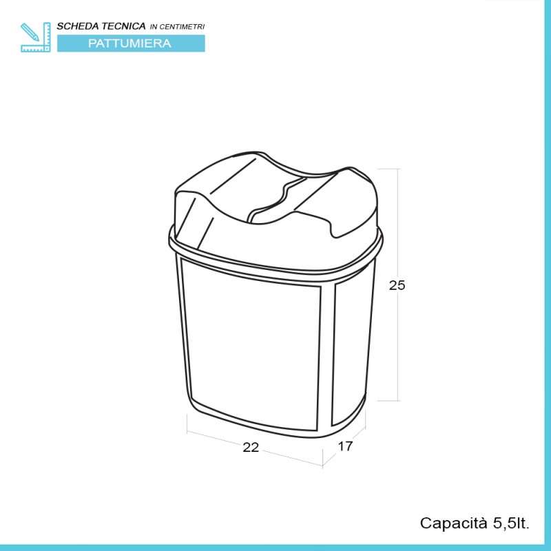 Pattumiera Cestino secchio rifiuti bagno in plastica tortora 6 Lt mod. Pop