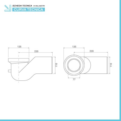 Scheda tecnica curva tecnica per wc filo muro con diametro 11 cm completa di guarnizione