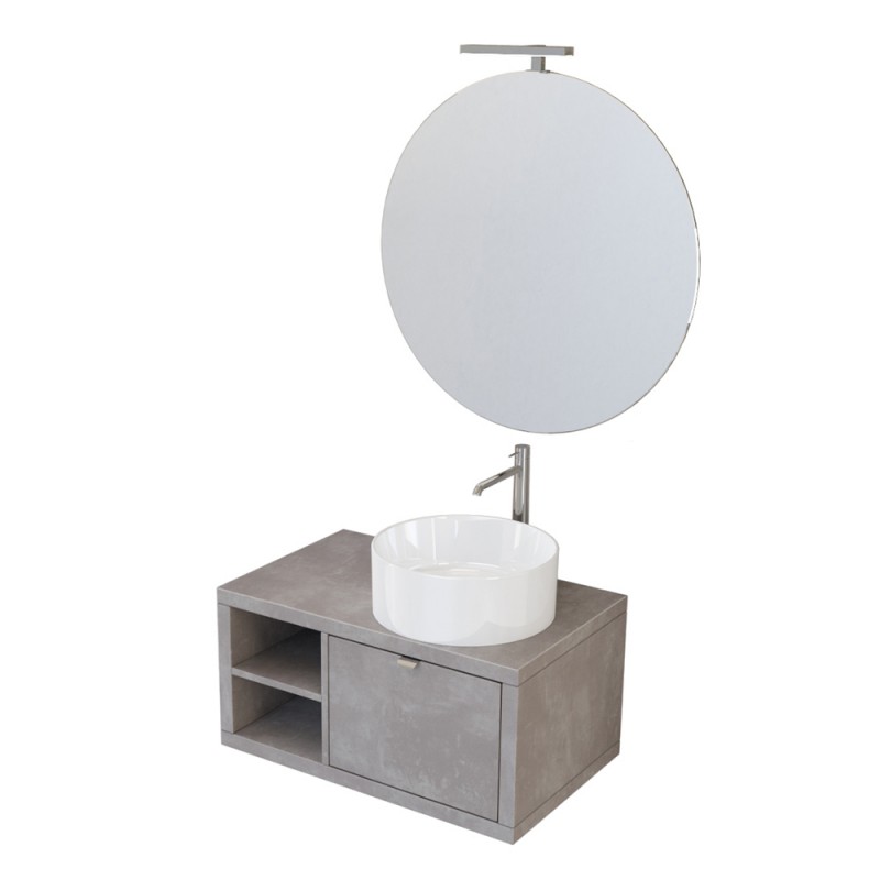 Mobiletto bagno sospeso 60 cm Master grigio cemento completo di lavabo