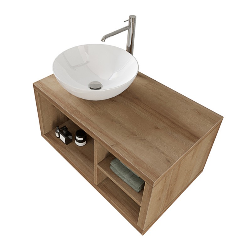 Mobile salvaspazio bagno 40 cm rovere fumo con specchio e lavabo