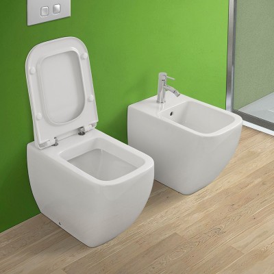 Set di sanitari filomuro Metropolitan bianco lucido con copriwc ultraslim rallenty