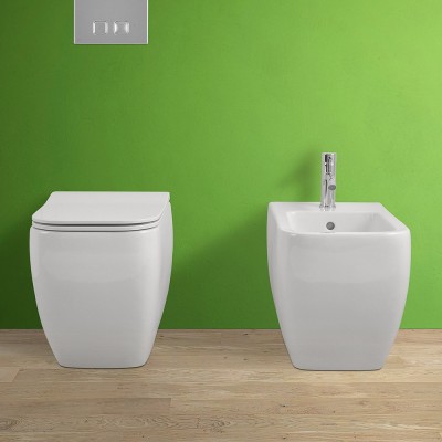 Set di sanitari filomuro Metropolitan bianco lucido con copriwc ultraslim rallenty