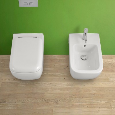 Set di Sanitari sospesi in ceramica Metropolitan con WC+ Bidet + Copriwater avvolgente