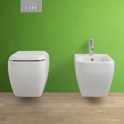 Coppia di Sanitari sospesi Metropolitan in ceramica con WC+ Bidet + Copriwater avvolgente