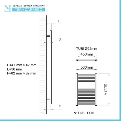 Scheda tecnica Termoarredo design Nero opaco