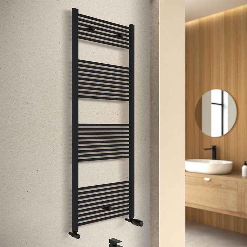 Termoarredo design nero opaco L 60x180 interasse 55 cm con Kit valvole